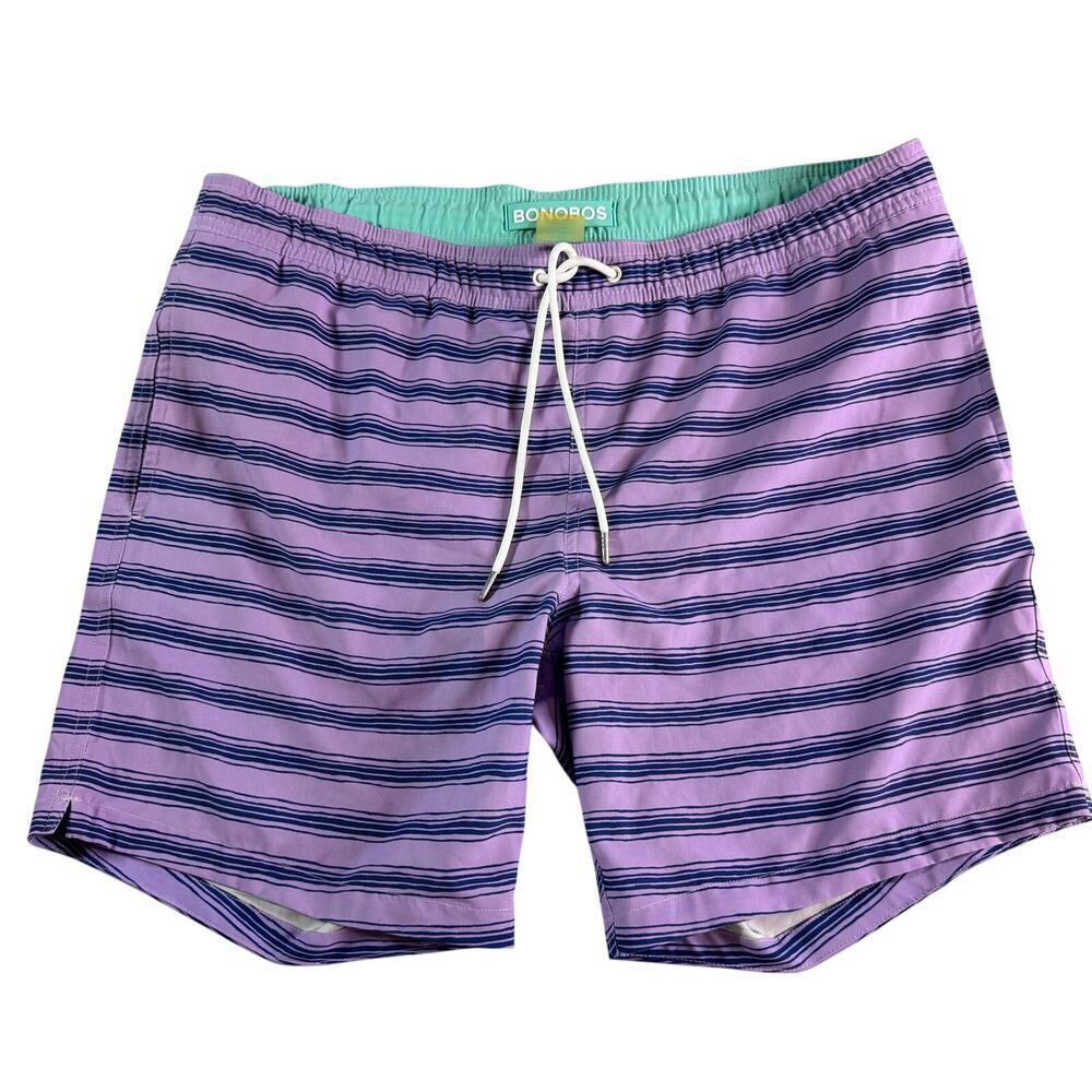 Bonobos Swim Trunks Mens Medium Purple Blue Striped 7 Inch Inseam